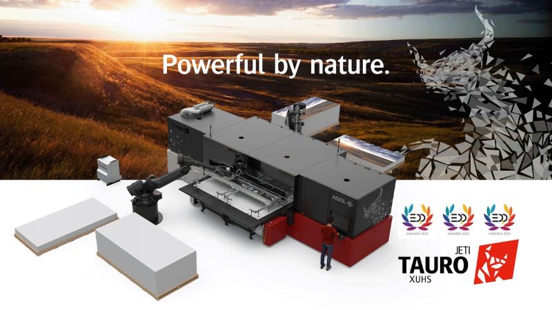Agfa Jeti Tauro with stacks of materials