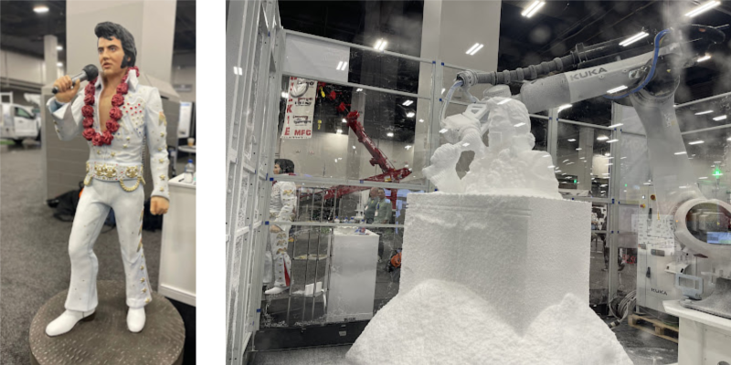 Elvis statue being milled by robotic milling machine