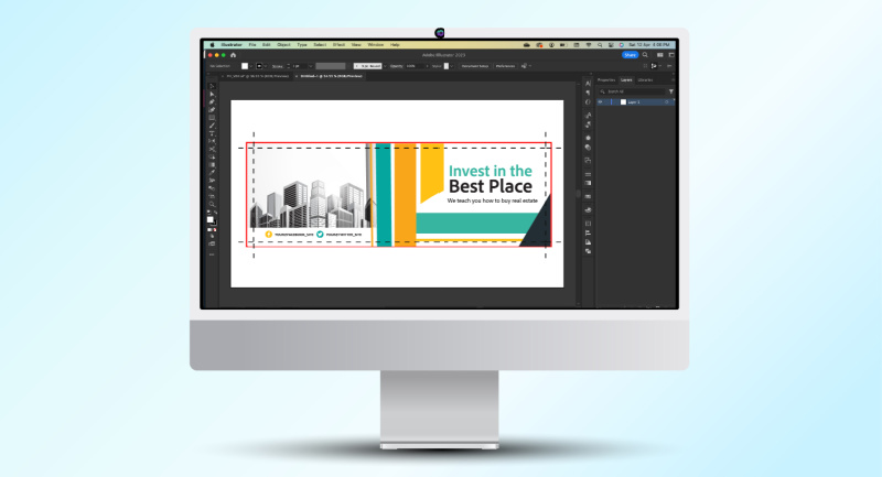 Onscreen file with image bleed beyond the trim area